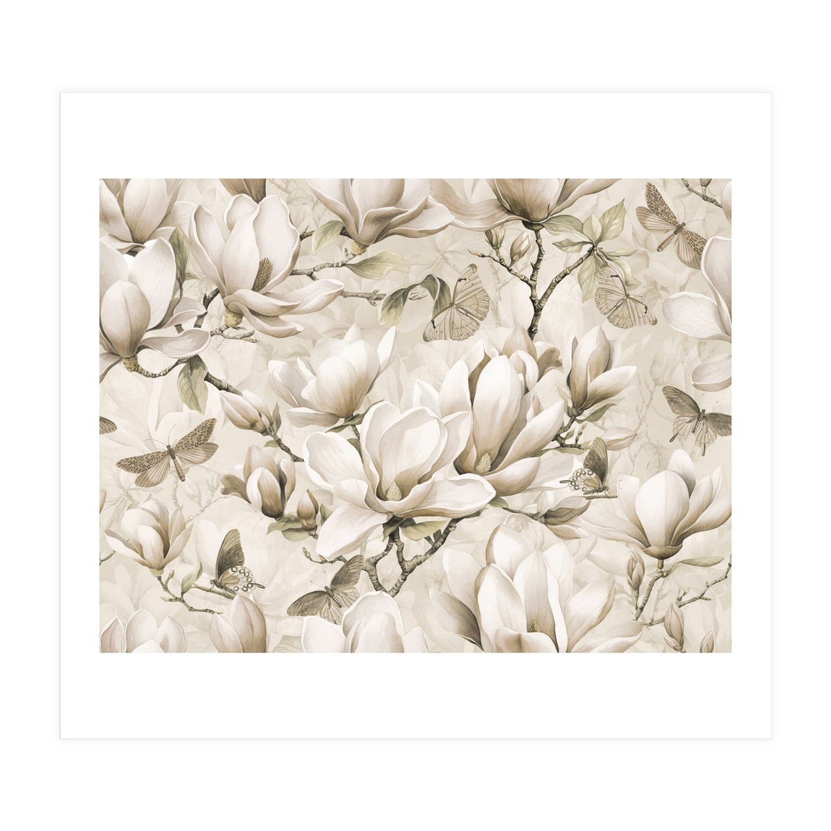 Magnolia And Butterfly Cream (Print Only)