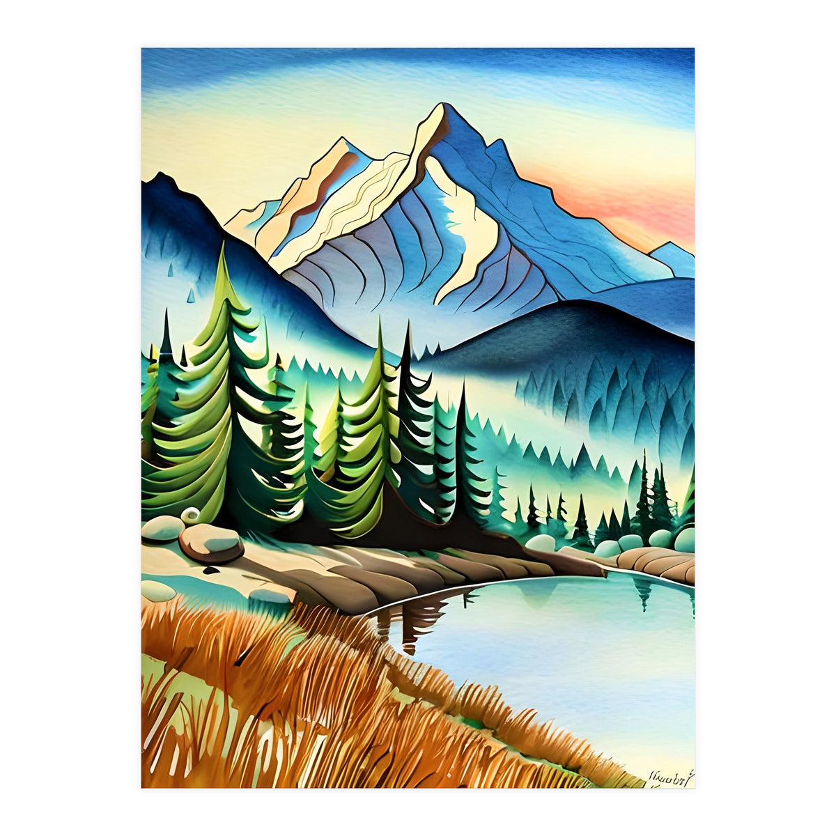 Misty Peaks and Reflective Waters (Print Only)