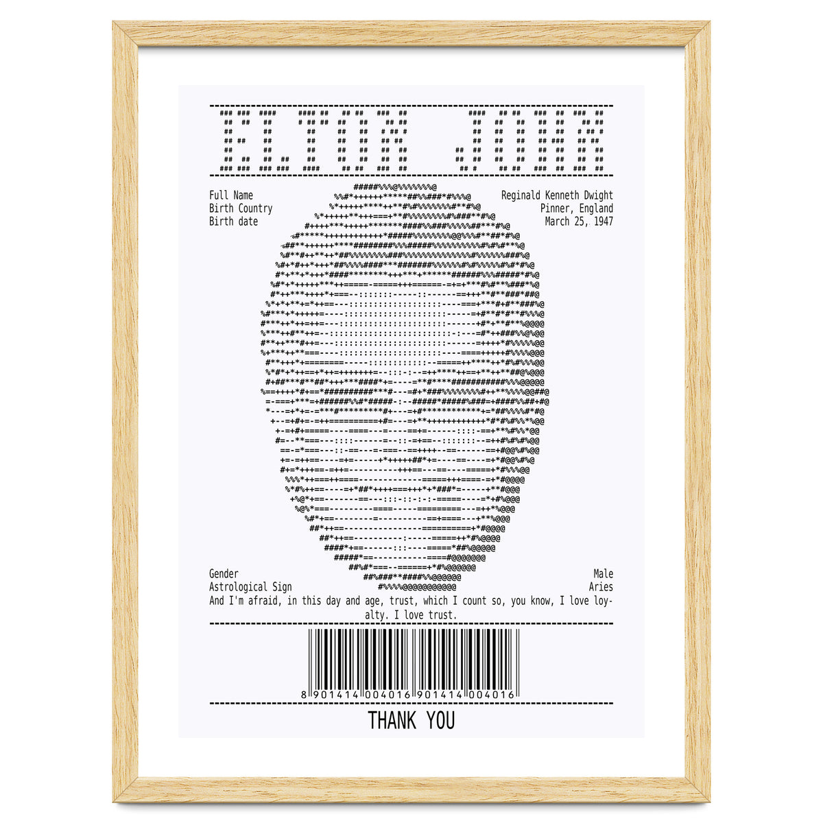 Receipt Art Elton John