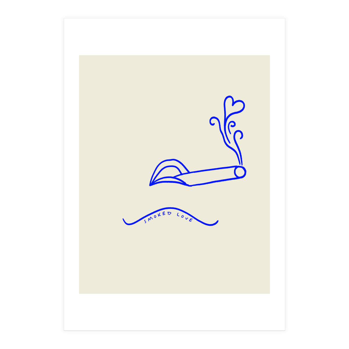 Smoked Love, Line Art Drawing Sketch, Minimalism Doodle Woman Cigarette Cigar Smoke, Eclectic Bohemian Framed (Print Only)