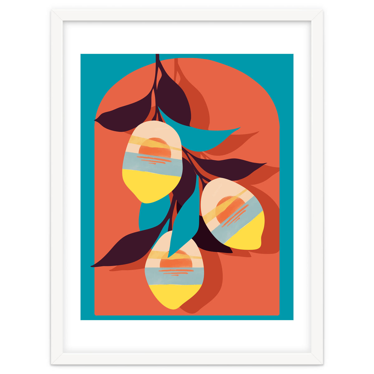 Lemon Sunset, Eclectic Botanical Colorful Bohemian Fruits, Food Pop Of Color Lime Retro