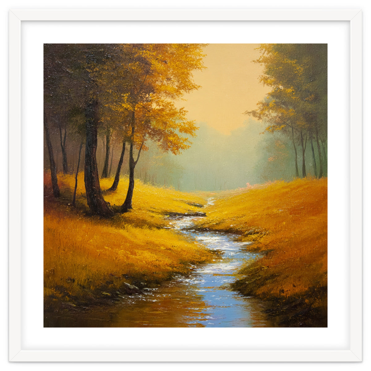 Golden Autumn Forest Path with Winding Creek
