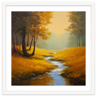 Golden Autumn Forest Path with Winding Creek