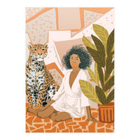 House Guest | Modern Bohemian Black Woman | Urban Jungle Decor | Wild Cat Leopard Pet | Plant Lady (Print Only)