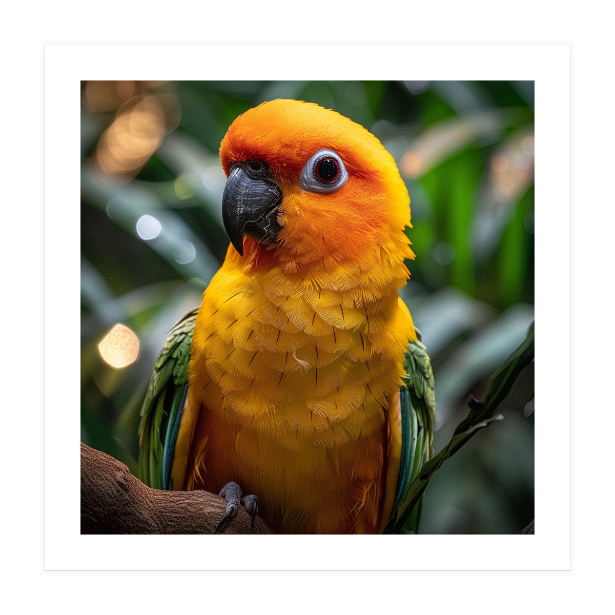 Sun Conure Parrot Colorful Bird Perched On Branch (Print Only)