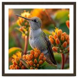 Hummingbird Perched On Orange Flowers thumbnail