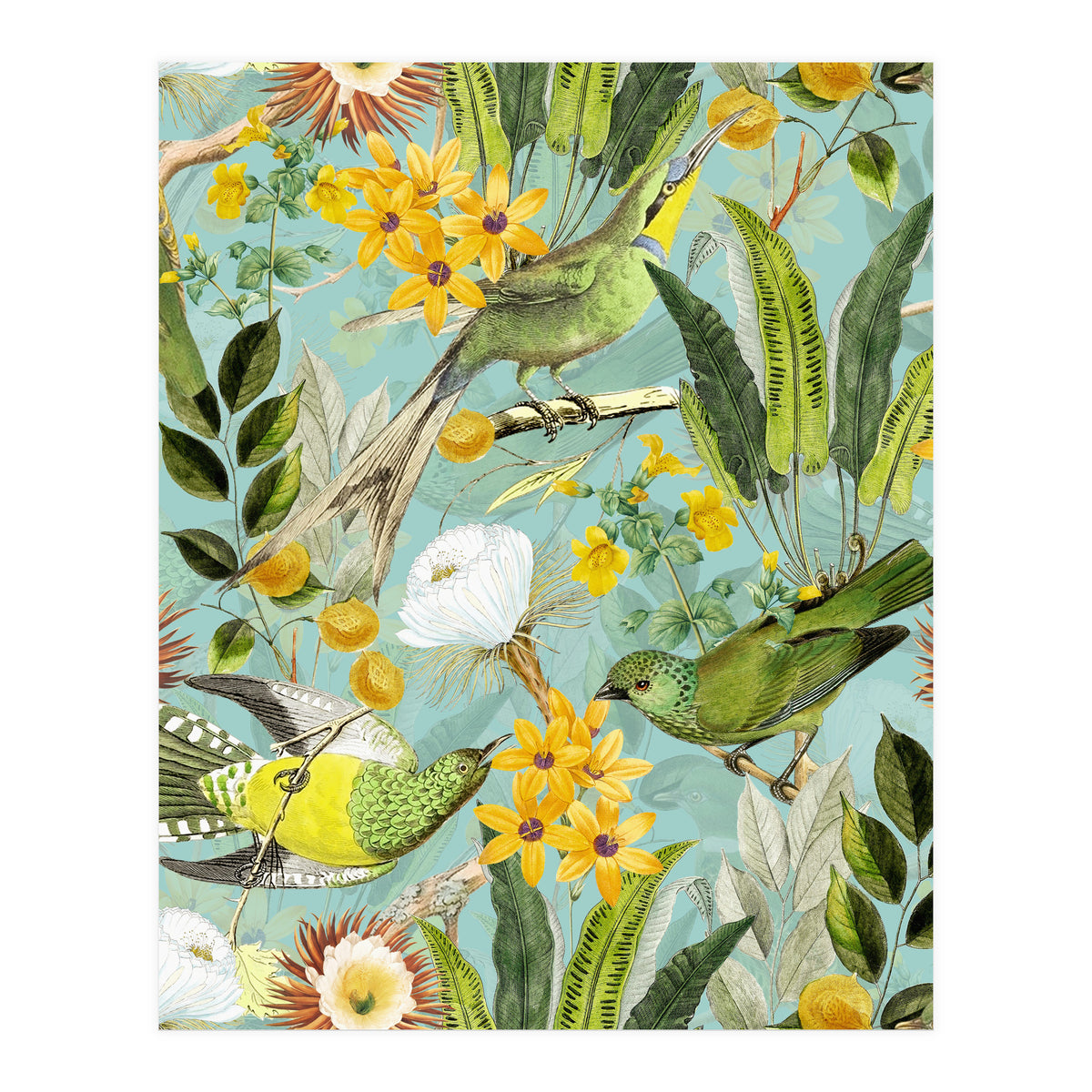 Exotic Birds in Flower Jungle (Print Only)