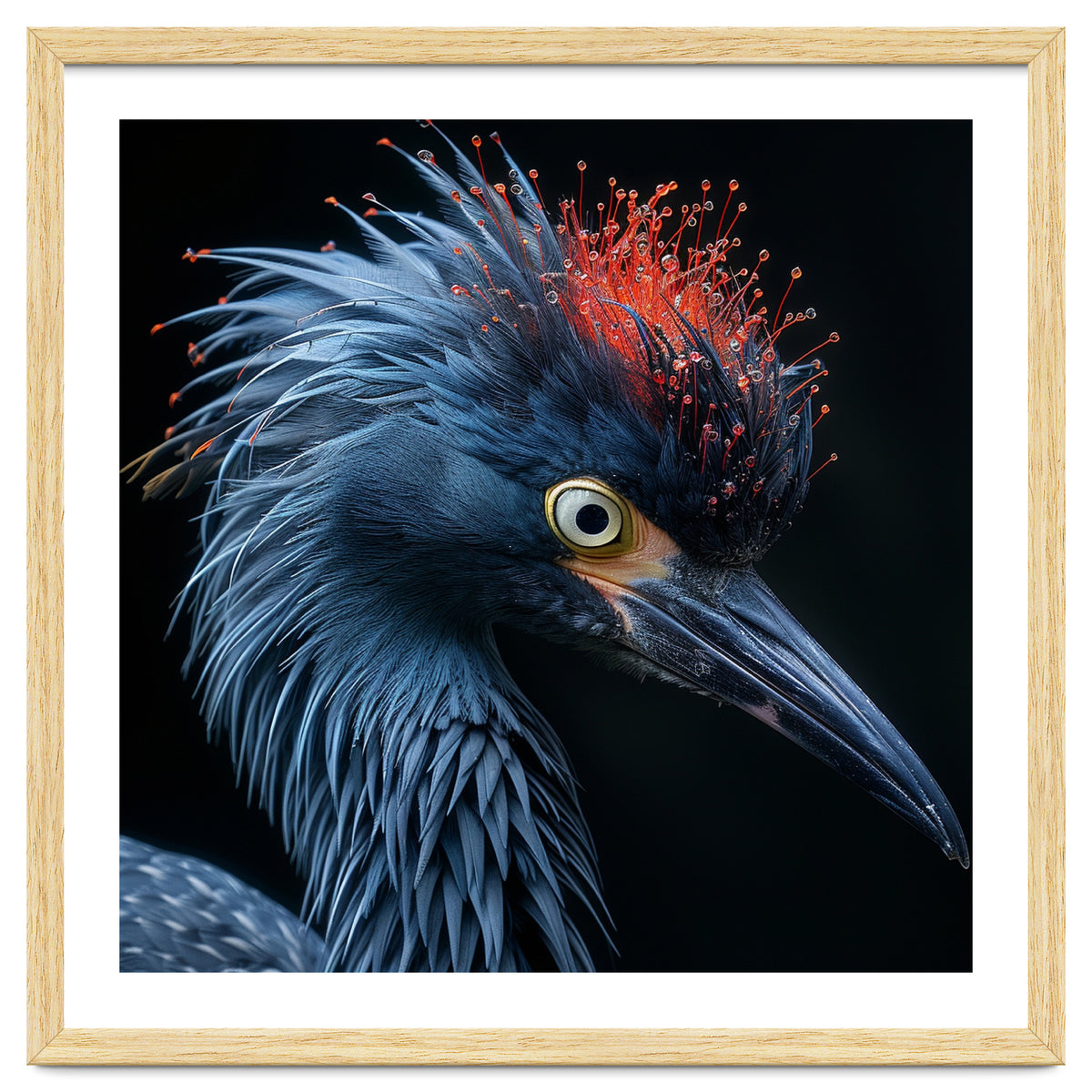 Blue Heron Bird Head With Orange Crown