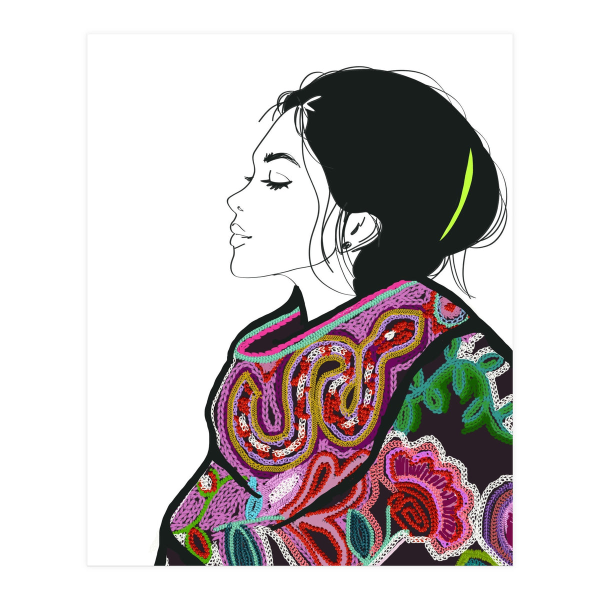 Embroidery Realistic Digital Embroidery Fashion Illustration Art Print Viddy Pop Studio Mood Room (Print Only)