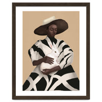 Woman In Stripes Holding A White Rabbit