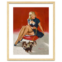 Pinup Sexy Girl Playing With Her Little Cats