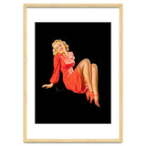 Smiling Pinup Woman Posing In Red Dress thumbnail