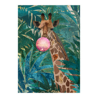 Giraffe blowing a bubble in the jungle (Print Only)