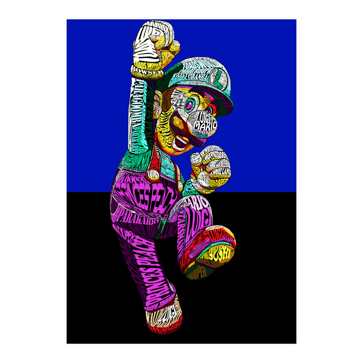 Mario Luigi Typo Style Cartoon Pop Art (Print Only)