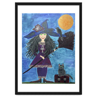 Cassandra, the Little Witch, with Merlin, the cat, and Circe, the Raven