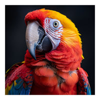 Scarlet Macaw Parrot Head Detailed Portrait Black (Print Only)