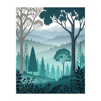 Vibrant Silhouettes in the Misty Teal Highlands (Print Only)