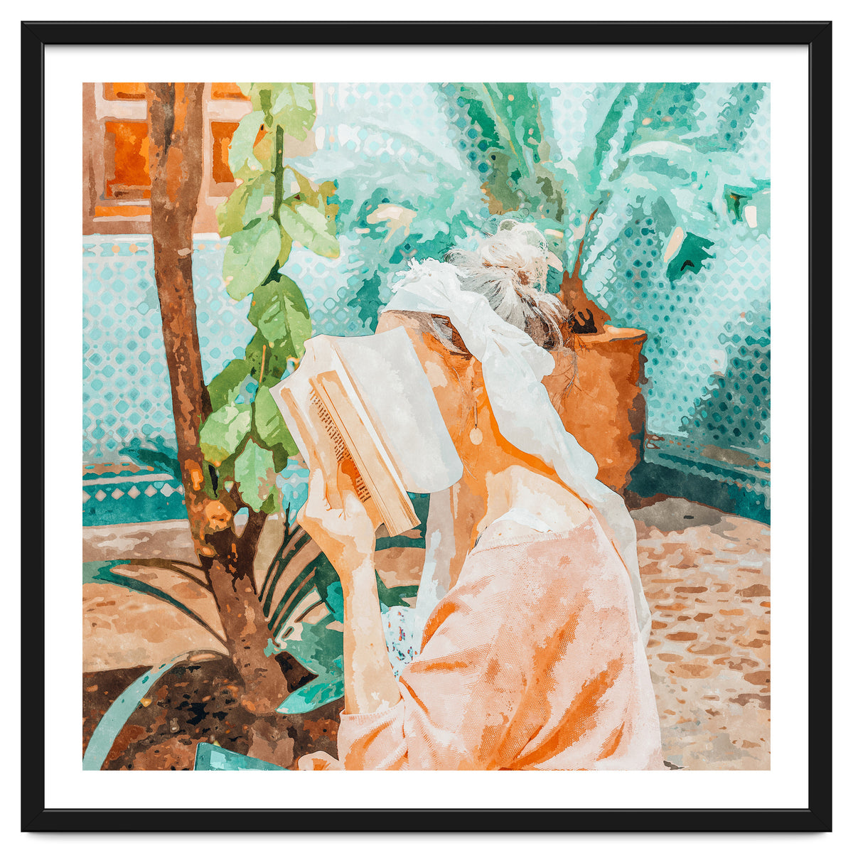 Turkish Reader | Morocco Travel Book Club | Modern Bohemian Woman Architecture | Watercolor Painting