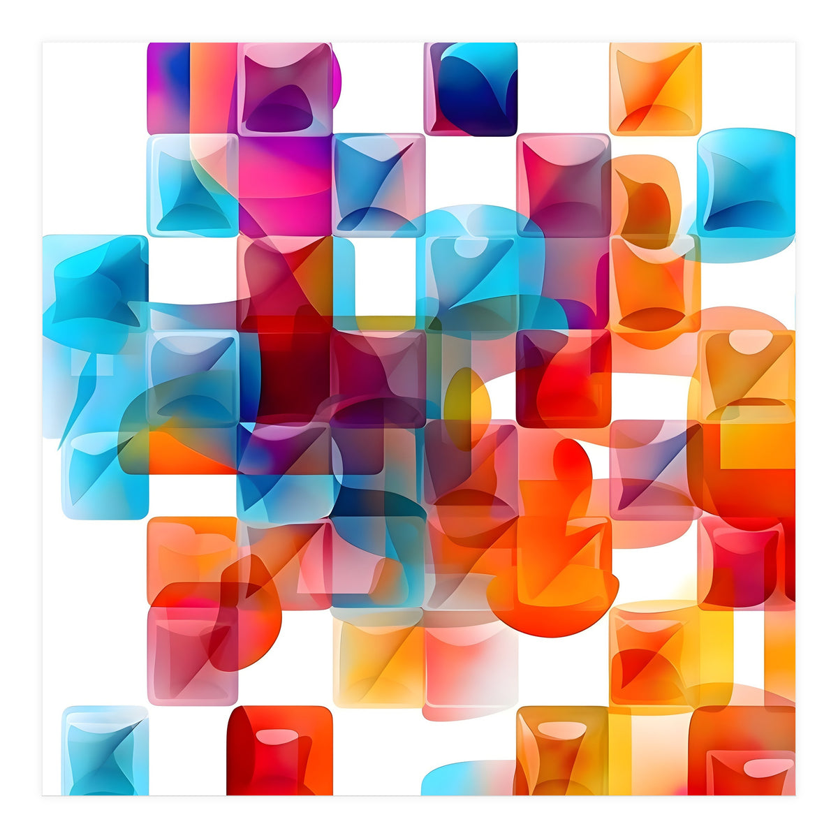 JELL, Multi-colored squares against a white backdrop. (Print Only)