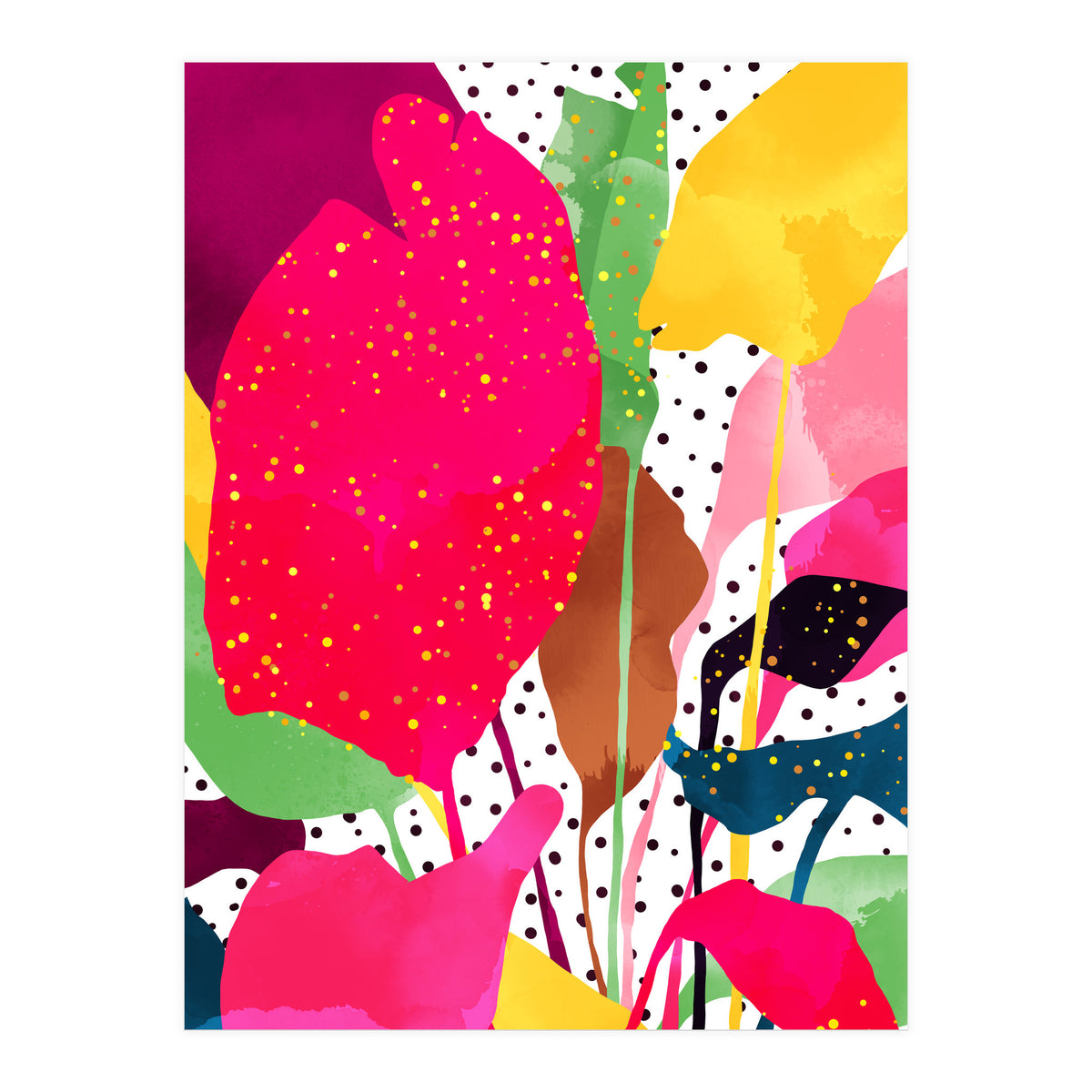 Modern Botanical, Nature Plants Tropical Jungle Garden, Eclectic Pop Of Color Glitter Gold Bohemian Graphic (Print Only)