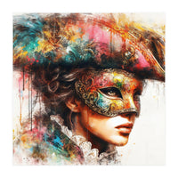 Watercolor Carnival Venetian Mask Woman (Print Only)