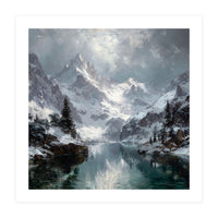 Majestic Snow-Capped Alpine Peaks Reflecting (Print Only)