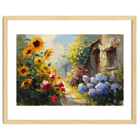 Vibrant Summer Cottage Garden Oil Painting