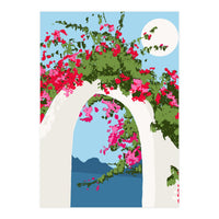 Bougainvillea Arch, Greece Santorini Architecture Travel, Summer Botanical Nature Bohemian, Eclectic Boho (Print Only)