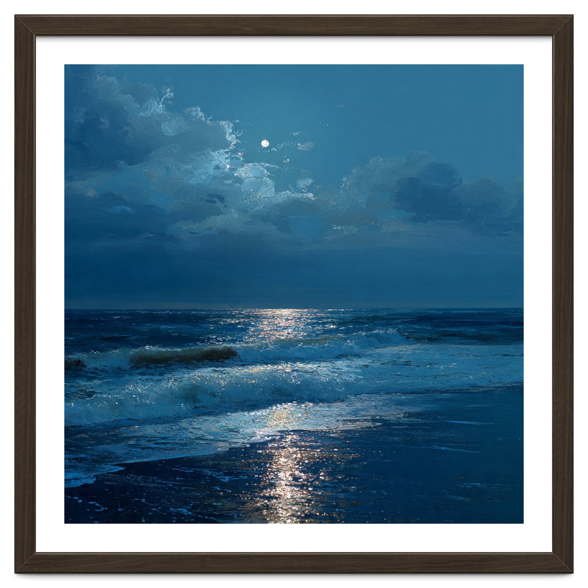 Moonlit Shoreline with Crashing Surf