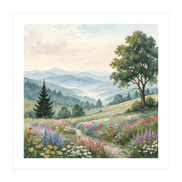 Serene Mountain Meadow Watercolor Landscape (Print Only)
