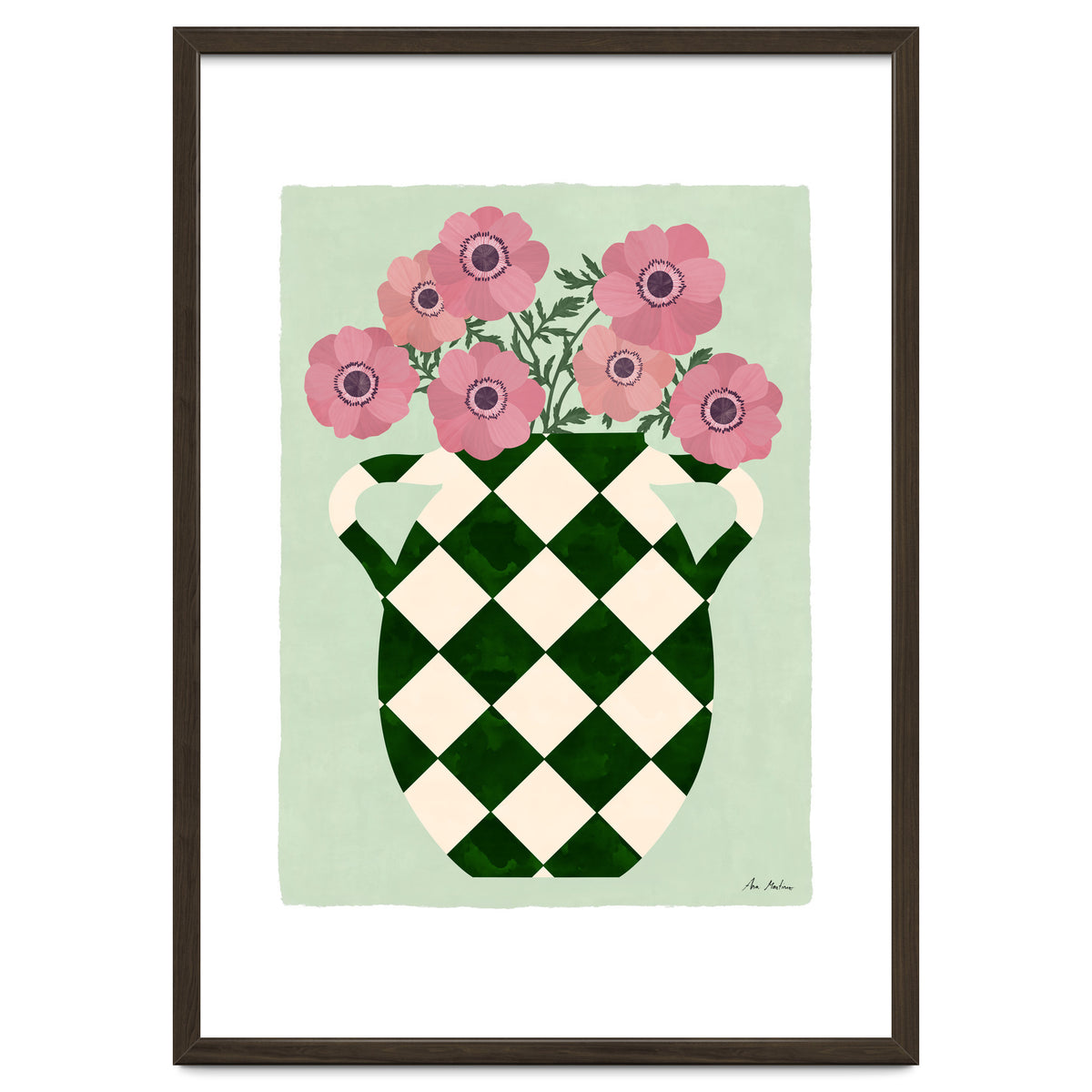 Checkered vase with anemones