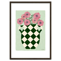 Checkered vase with anemones