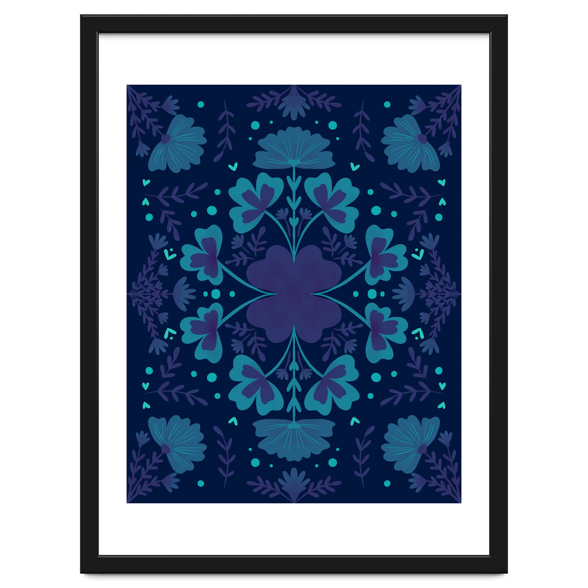 Clovers And Flowers Night Blue