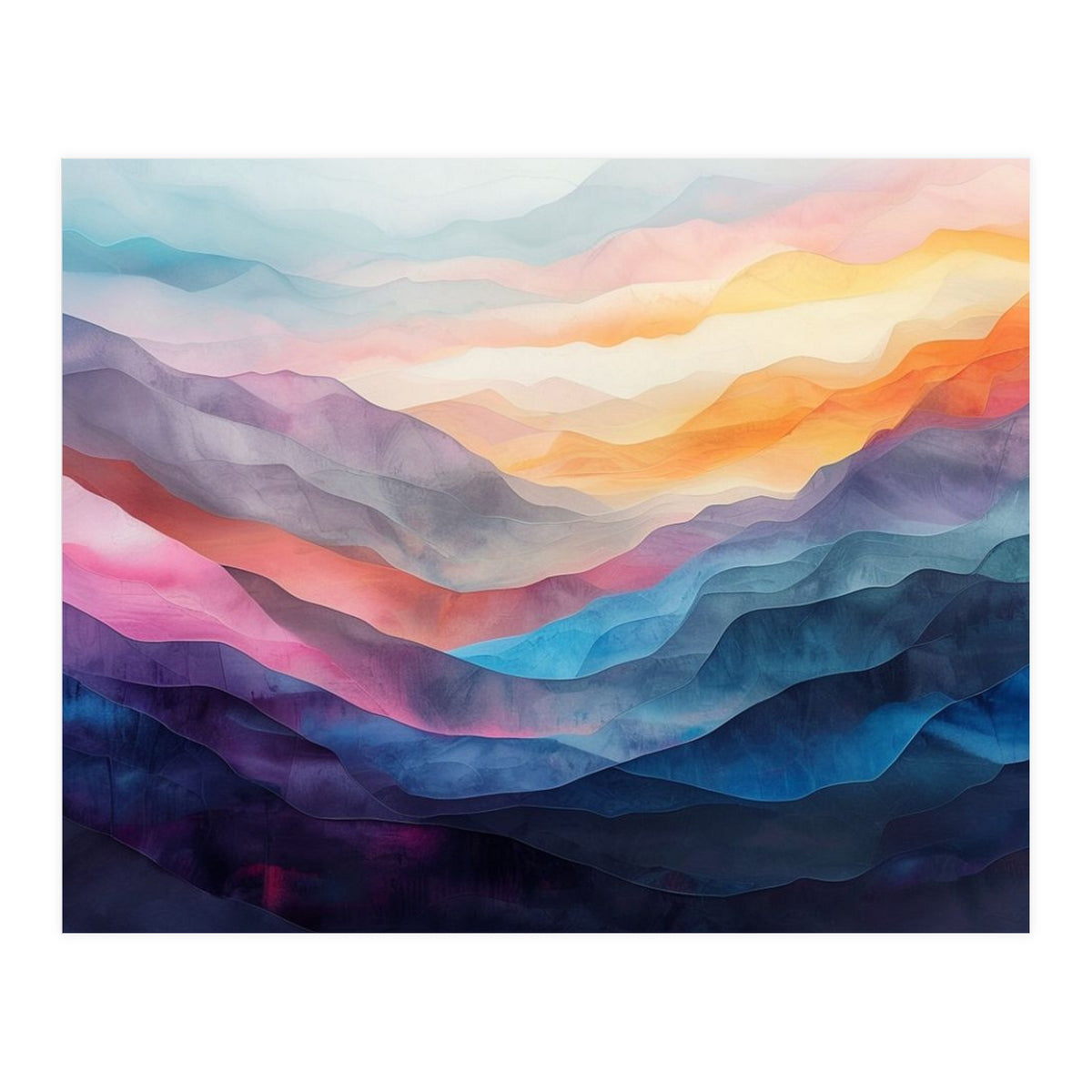 Vibrant Abstract Watercolor Mountain Landscape (Print Only)