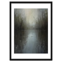 Ethereal Rainy Lake Forest Oil Painting