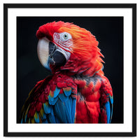 Scarlet Macaw Parrot Detailed Feather Close Up Portrait