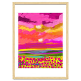 Two Suns, Pink Nature Painting Sky, Maximalist Landscape Pop Of Color Eclectic, Sunrise Sunset Meadow Boho Modern Contemporary thumbnail