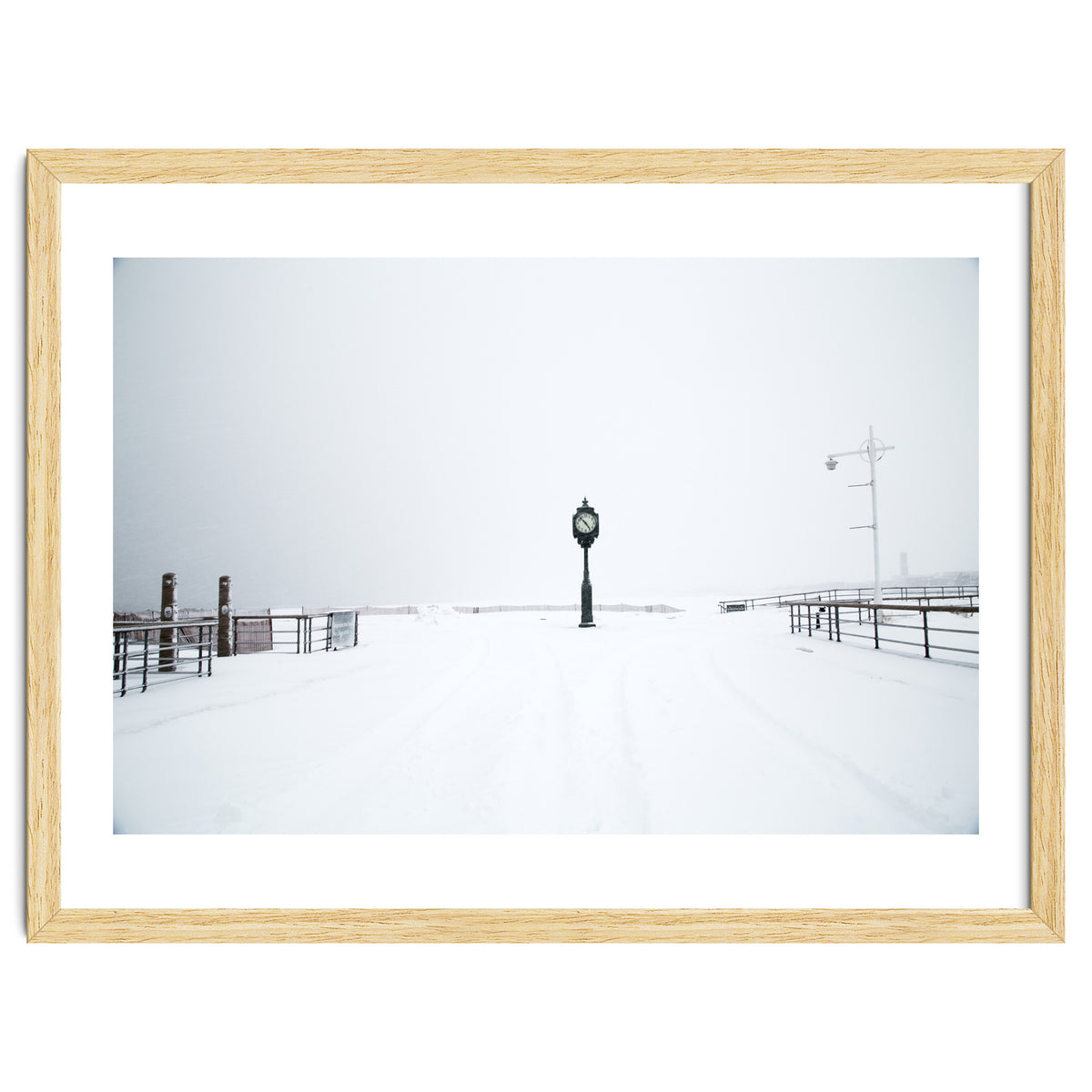 A clock tower in the snow beach