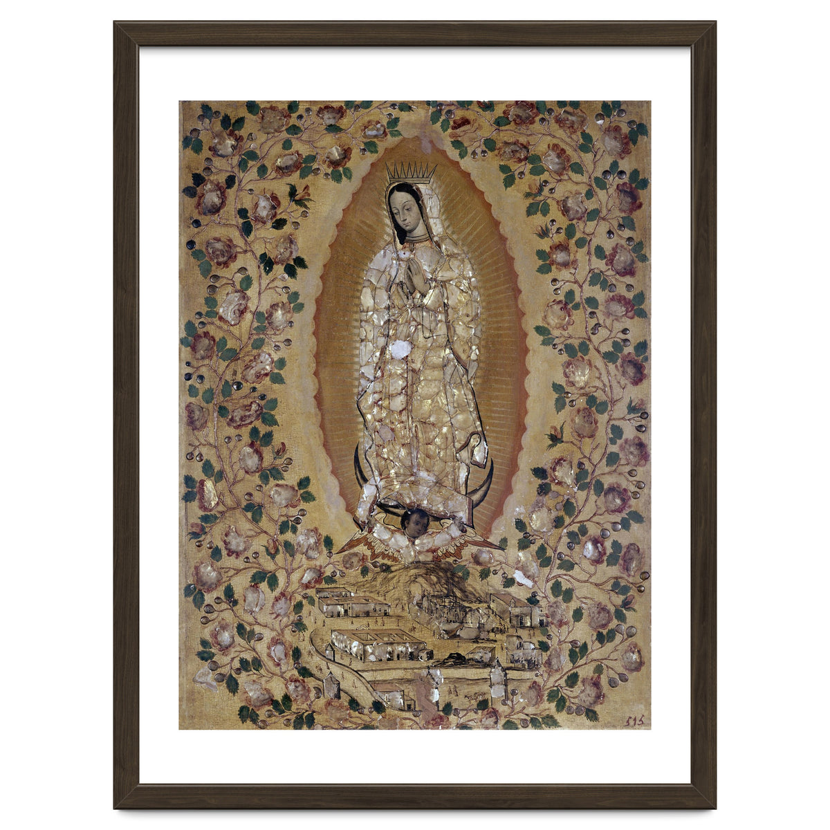 VIRGIN DE GUADALUPE - 1697 - ENCONCHADO PAINTING. JUAN y MIGUEL GONZALEZ PINTORES siglo XVII.