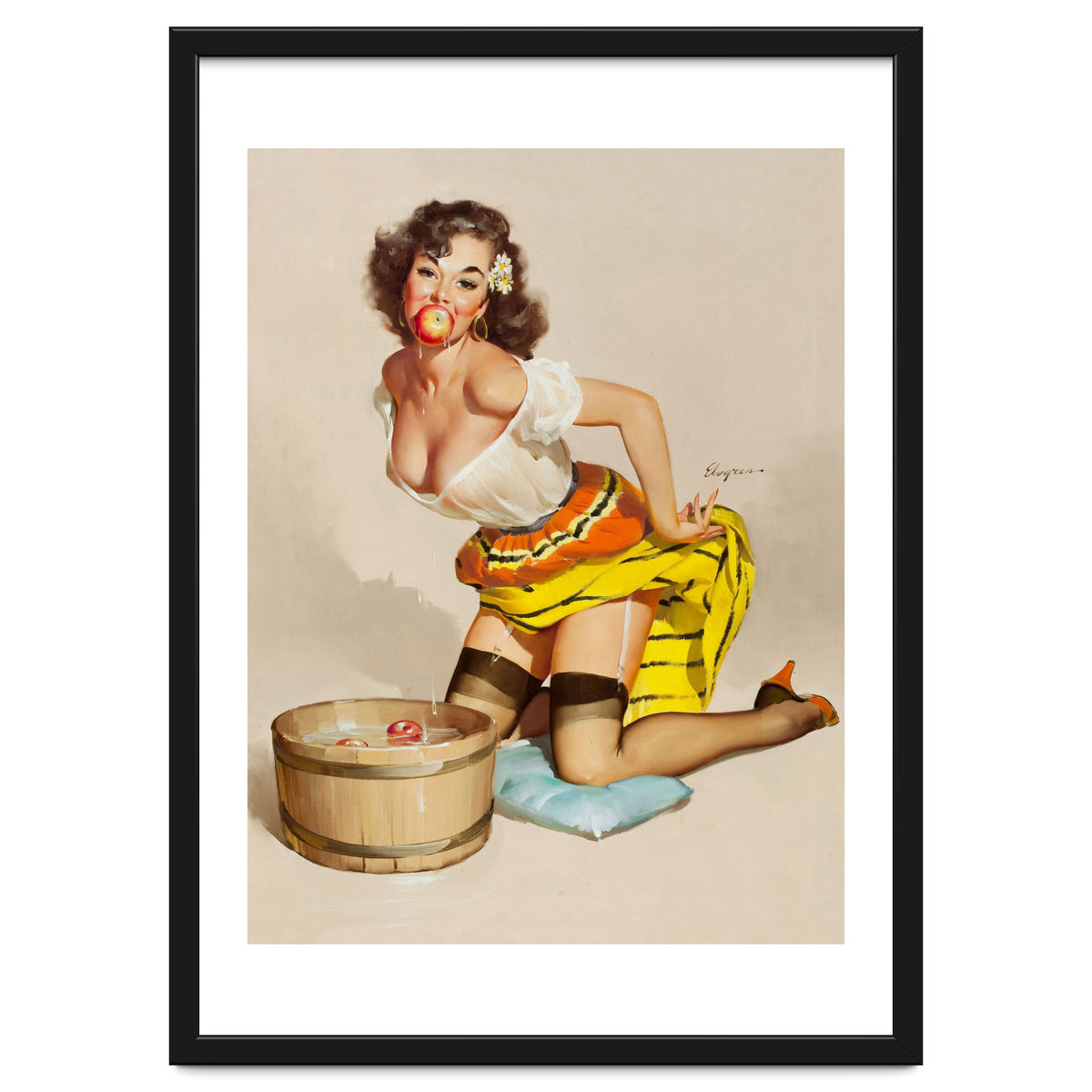 Pinup Girl Bobbing For Apples