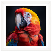 Scarlet Macaw Parrot Head Detailed Portrait Black