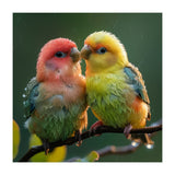 Two Lovebirds Perched On A Branch In Rain (Print Only) thumbnail