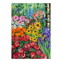 Vibrant Summer Cottage Garden Oil Painting (Print Only)