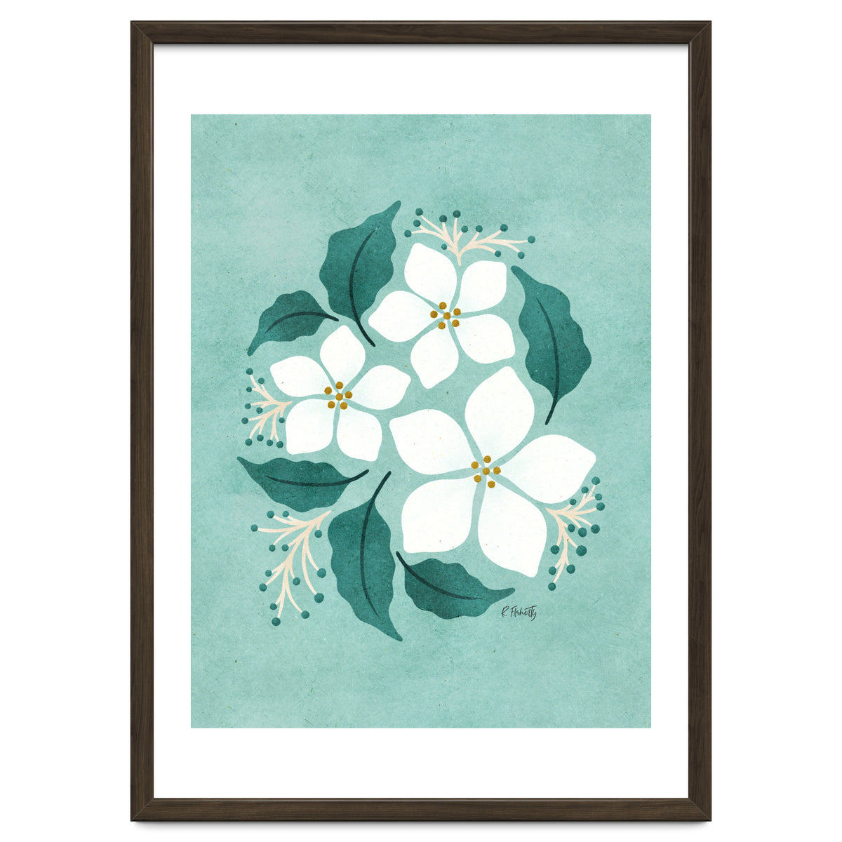 White Flowers On Mint