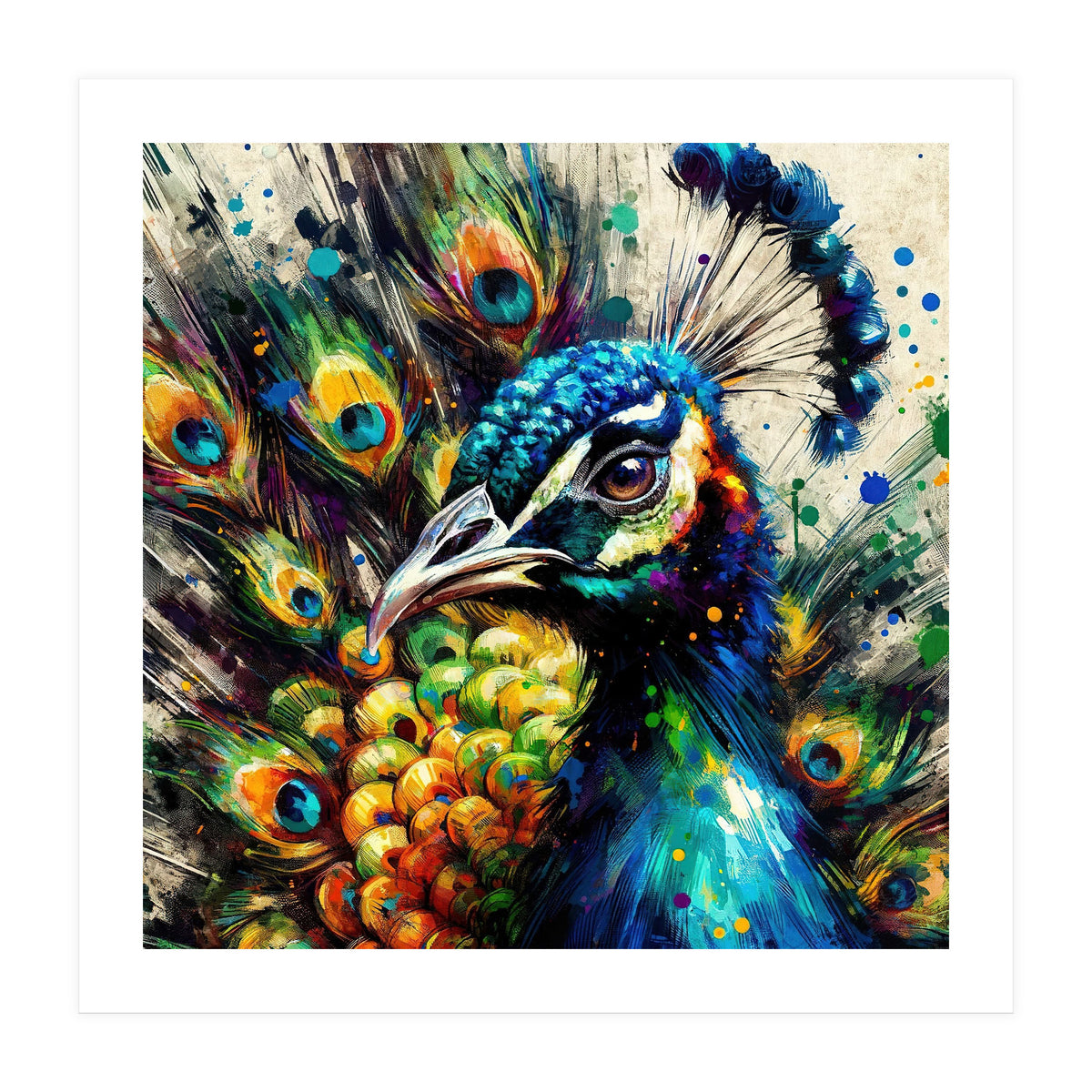 Vibrant Peacock Portrait (Print Only)