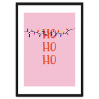 HO HO HO Christmas Lights Art, Pink Holiday Illustration, Modern Festive Quote