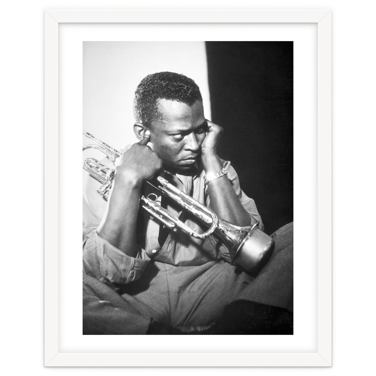 Jazz trumpeter Miles Davis early in his career playing in New York City, circa 1955.