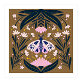 Pink Moth with Flowers on a brown background (Print Only) thumbnail