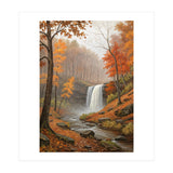 Serene Autumn Waterfall in Misty Forest (Print Only) thumbnail