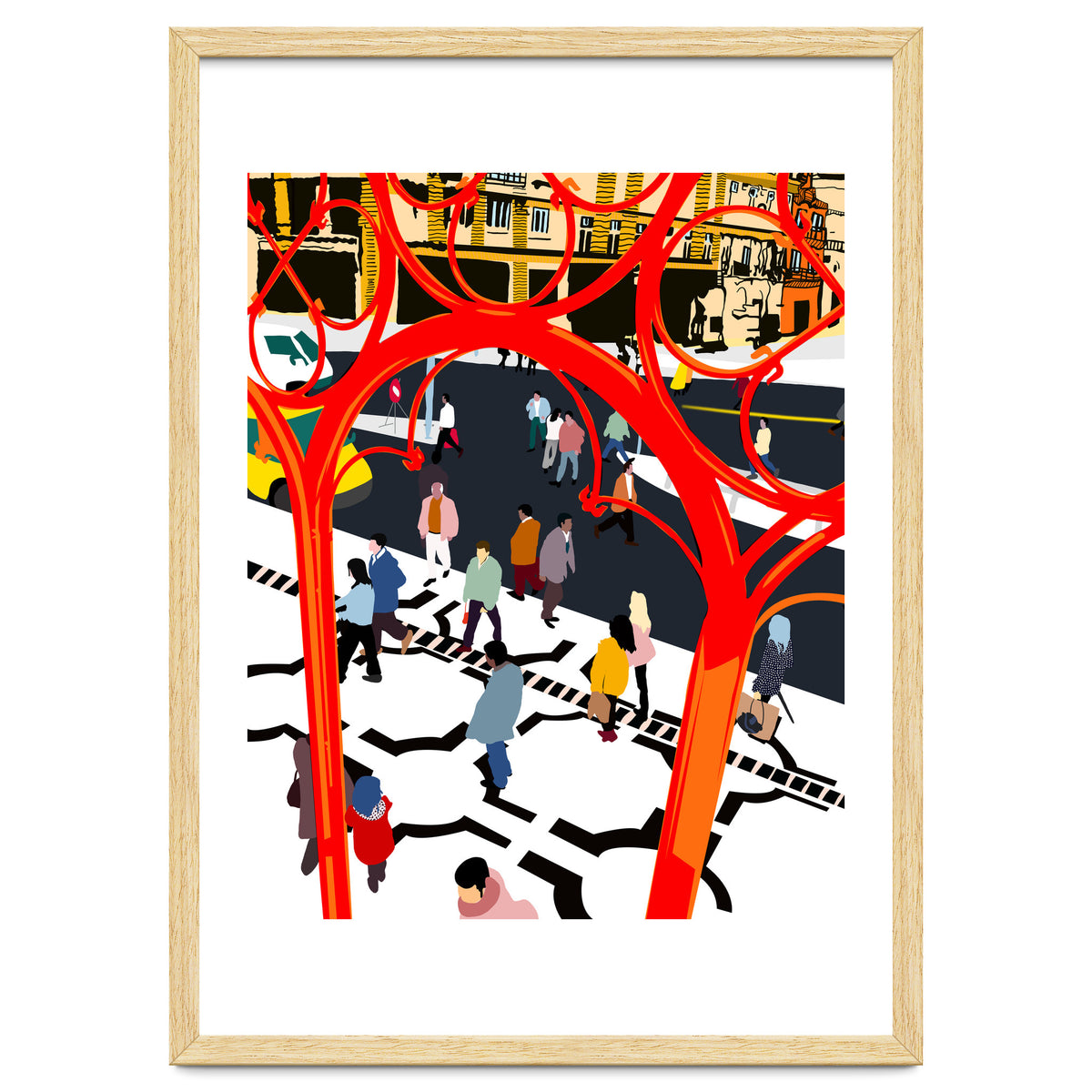 City Street, Eclectic Architecture Buildings Busy New York, People Work Office Daily Life Boho Contemporary Traffic Gifts